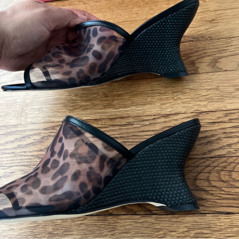 MAEVE Mesh Wedge Black and Leopard Print heels - Picture 5 of 9